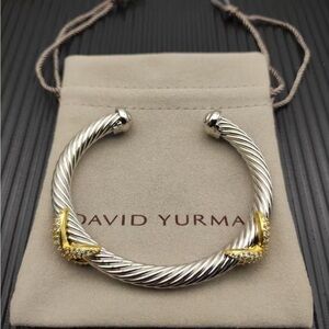 David Yurman Two-Tone Silver and Gold Cable Bracelet with Pavé